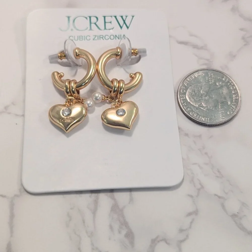 J.Crew Crystal Heart Charm Earrings